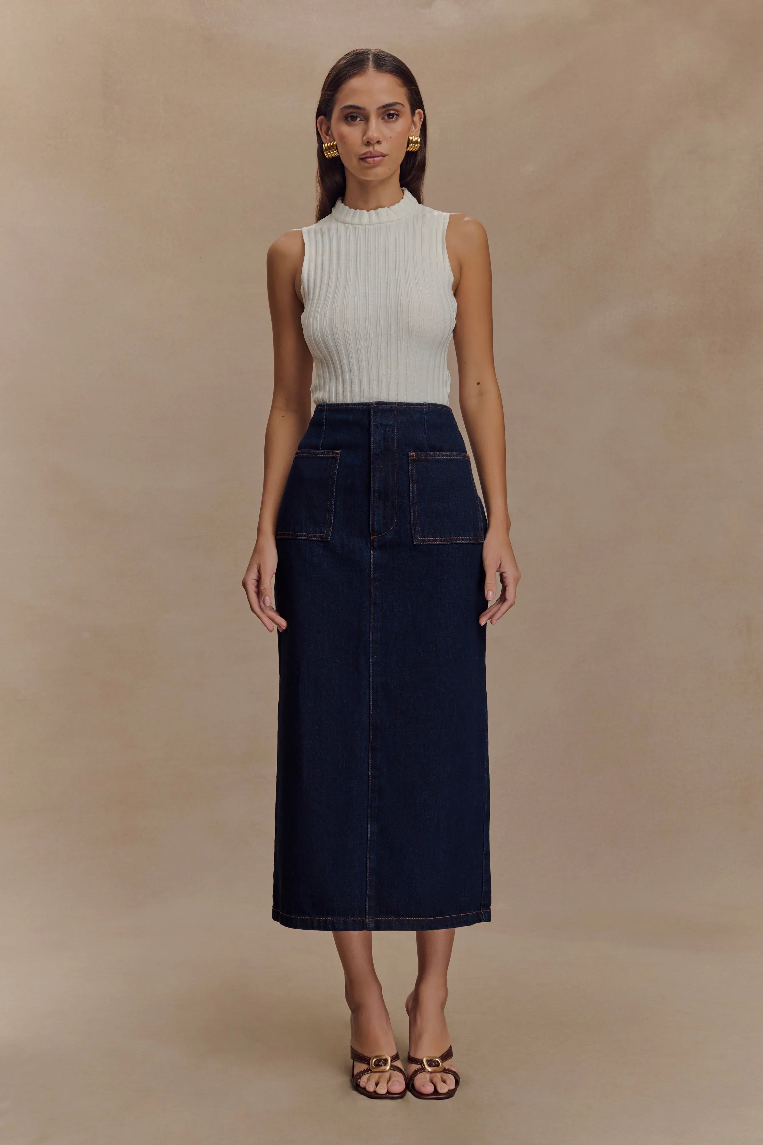 Fallon Denim Midi Skirt Indigo Blue