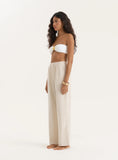 Beige Linen Blend Wide Leg Trouser