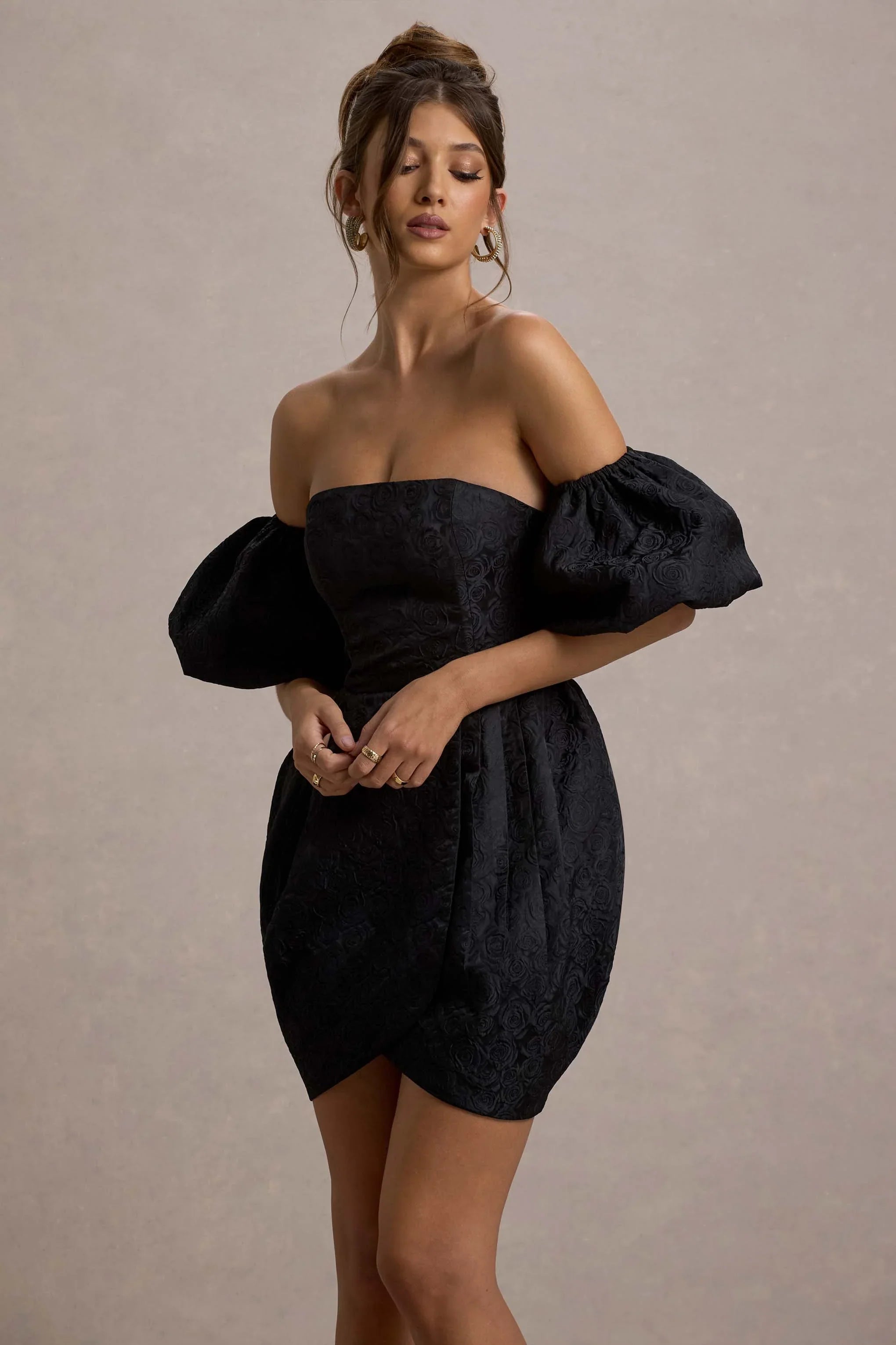 Ramone Black Bardot Mini Dress With Tulip Hem