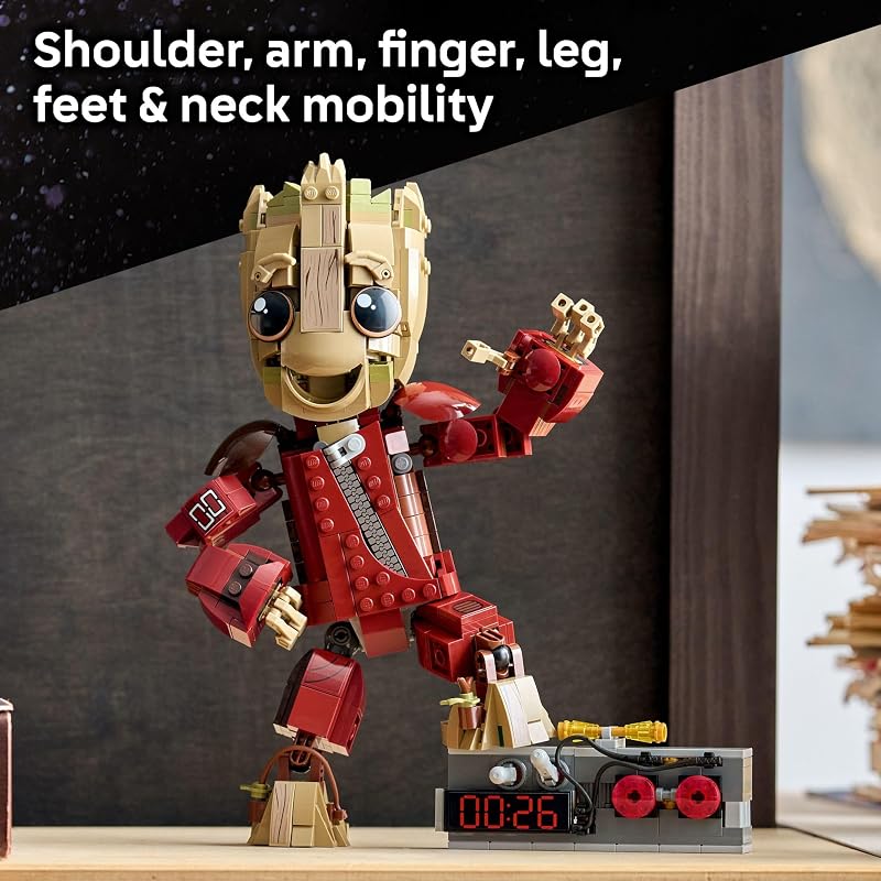 LEGO Marvel Ravager Jumpsuit Groot Building Toy for Boys Girls Ages 10 Posable Display Play Figure W Detonator Device Gift Idea for Birthdays 76341