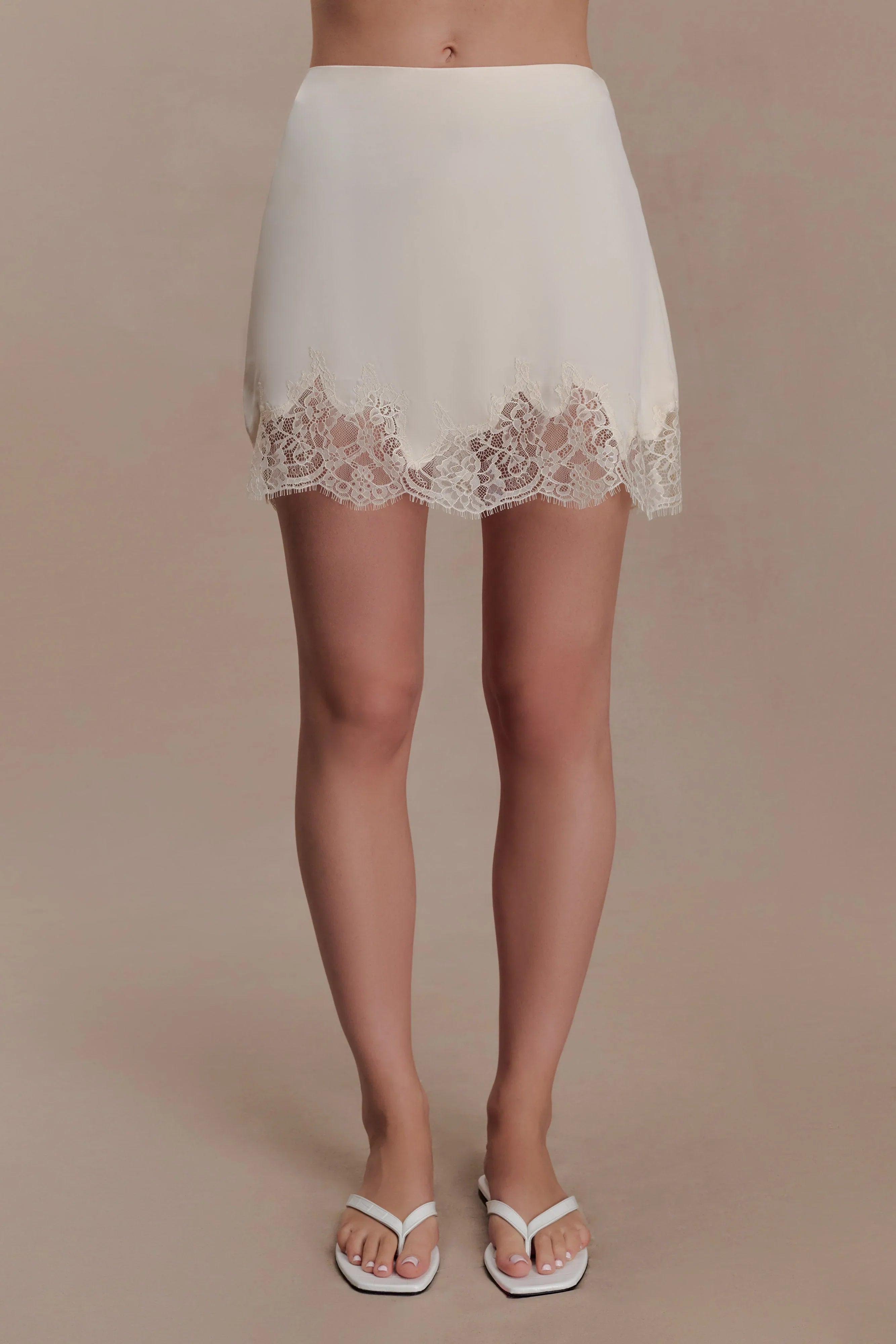 Nina Lace And Satin Mini Skirt Ivory