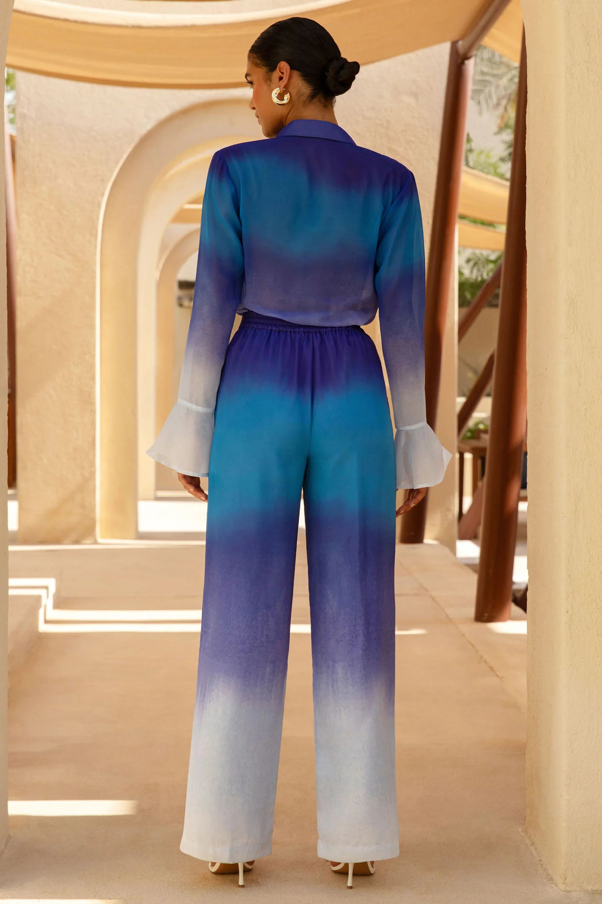 Last Light Blue Ombre Satin Wide Leg Trousers