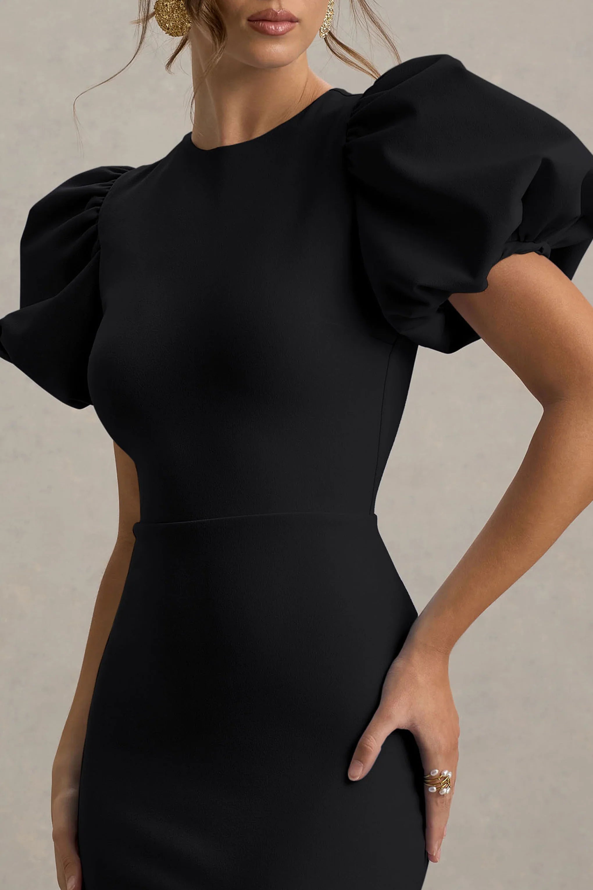Dakota Black Puff Sleeve Midi Dress