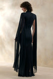 Chantelle Black High Neck Maxi Dress With Drop Waist And Cape Sleeves