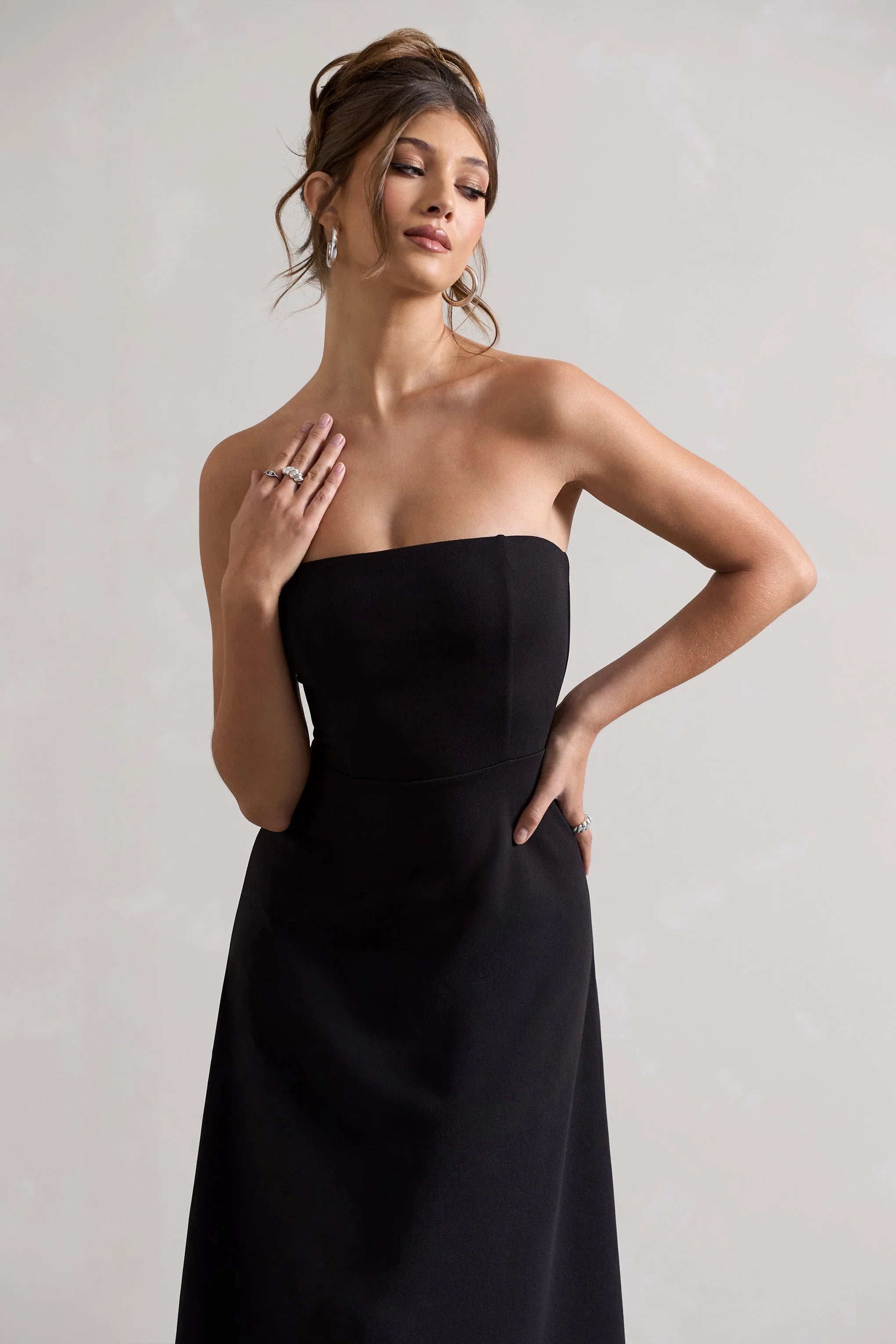 Ariela Black Bandeau High Low Midi Dress