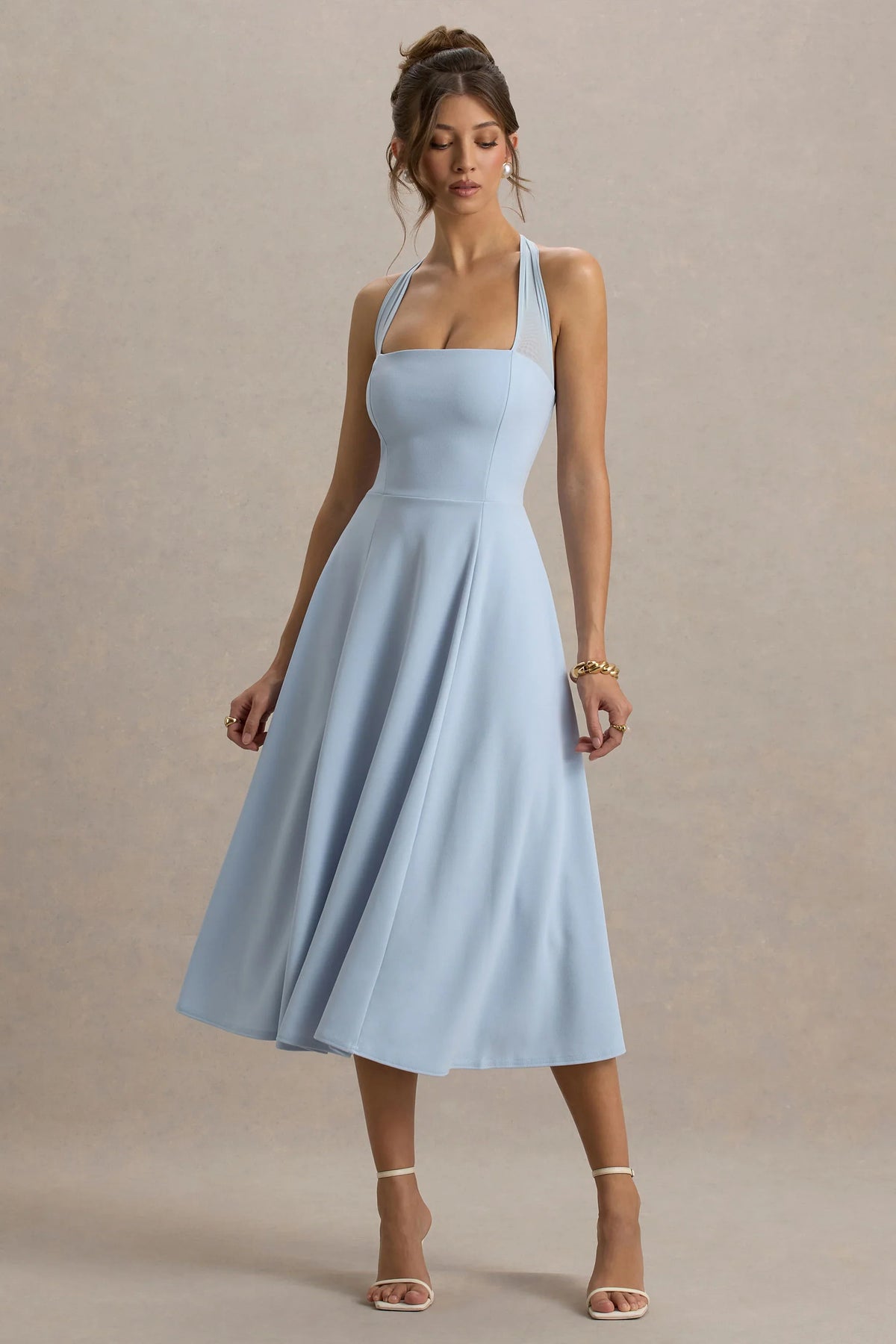 Auburn Powder Blue Halter Neck Midi Dress