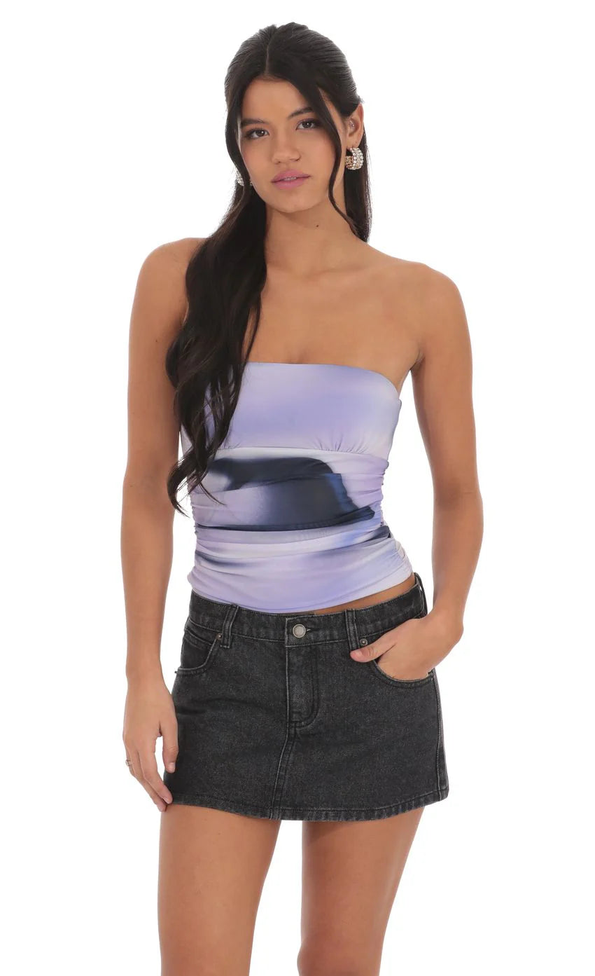Strapless Mesh Swirl Top in Lavender