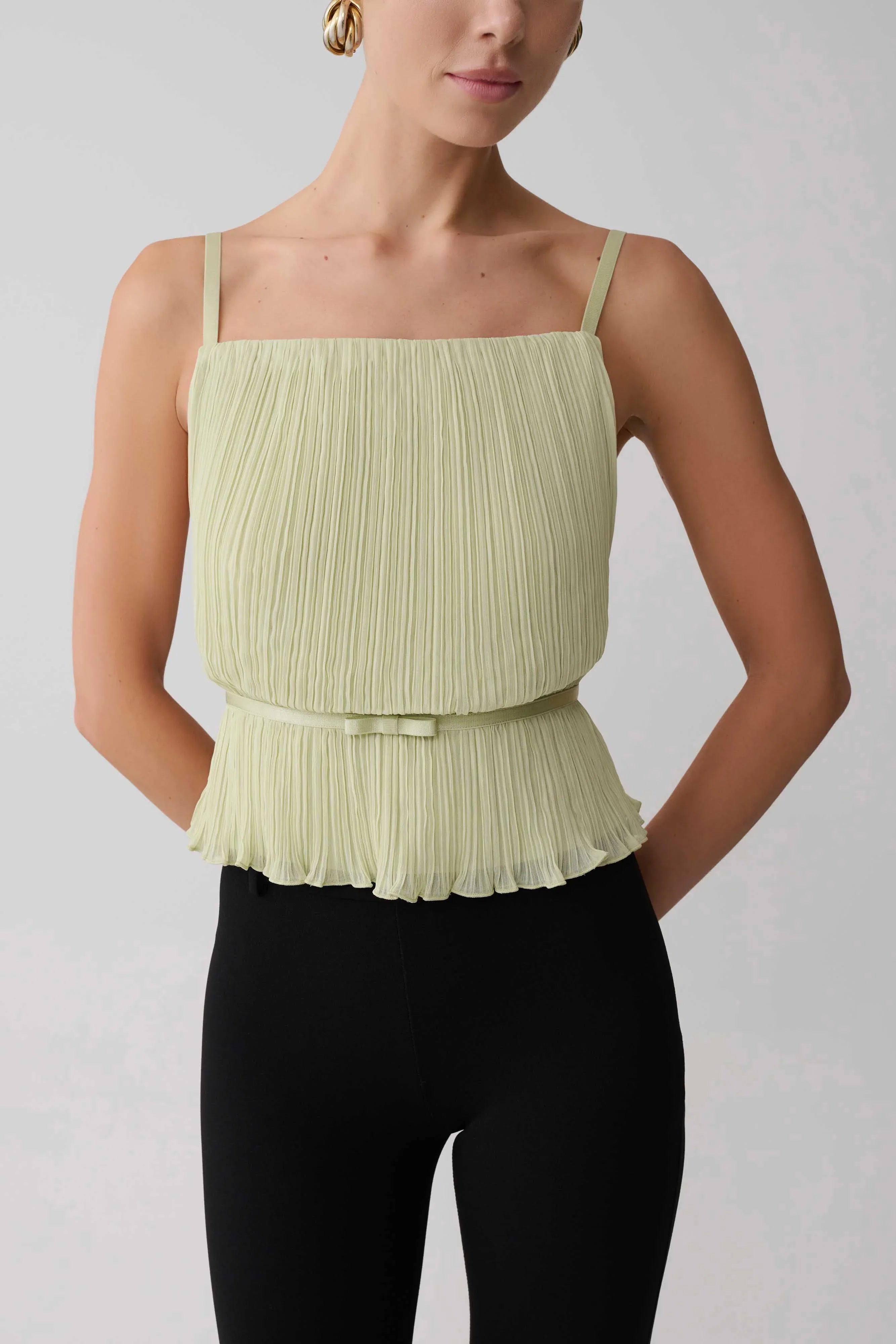 Lilou Pleated Sleeveless Top Sage