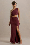Sena Burgundy Asymmetric Maxi Dress With Cut Out Details