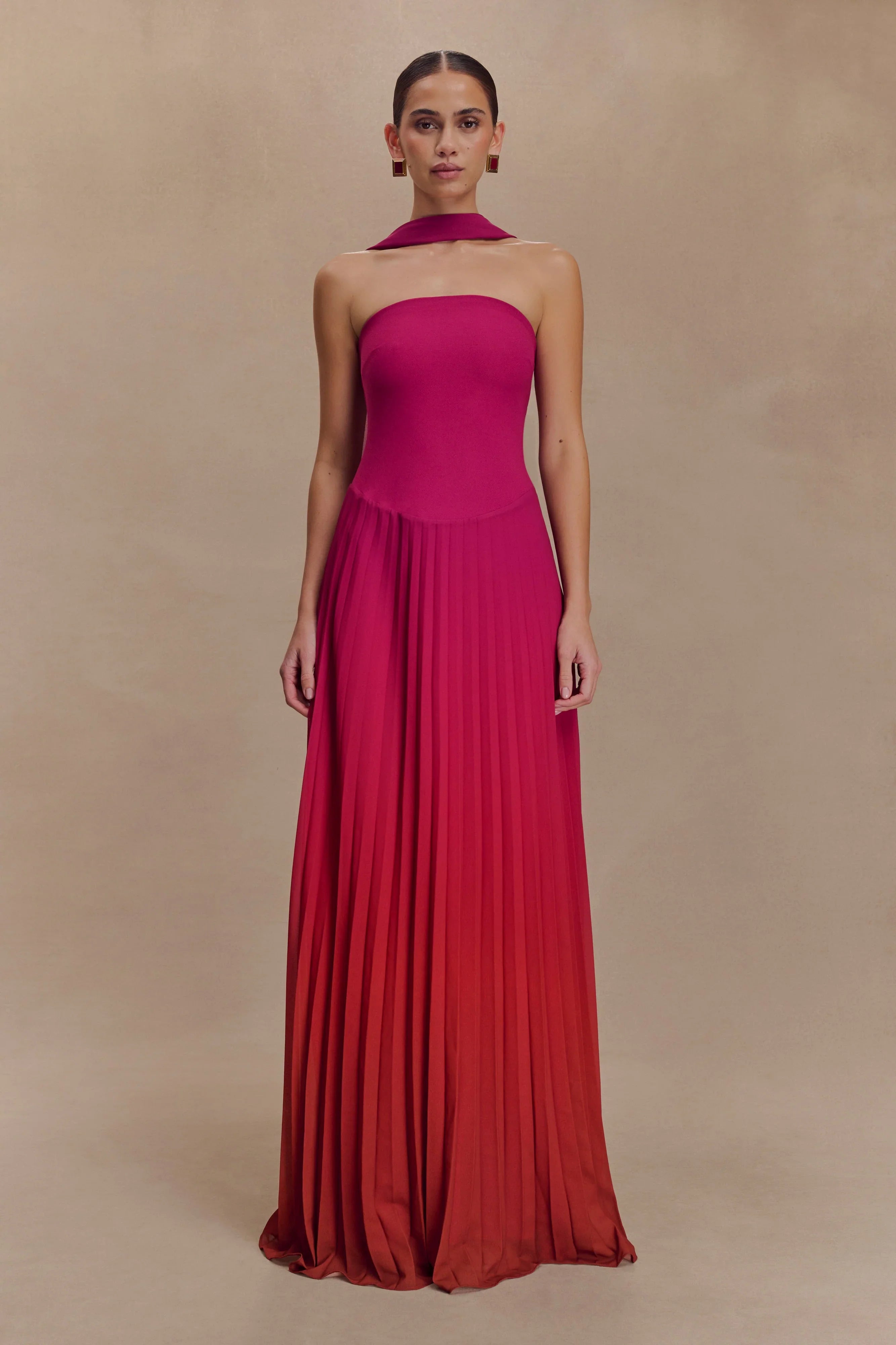 Caira Chiffon Scarf Maxi Dress Ombre Dark Pink