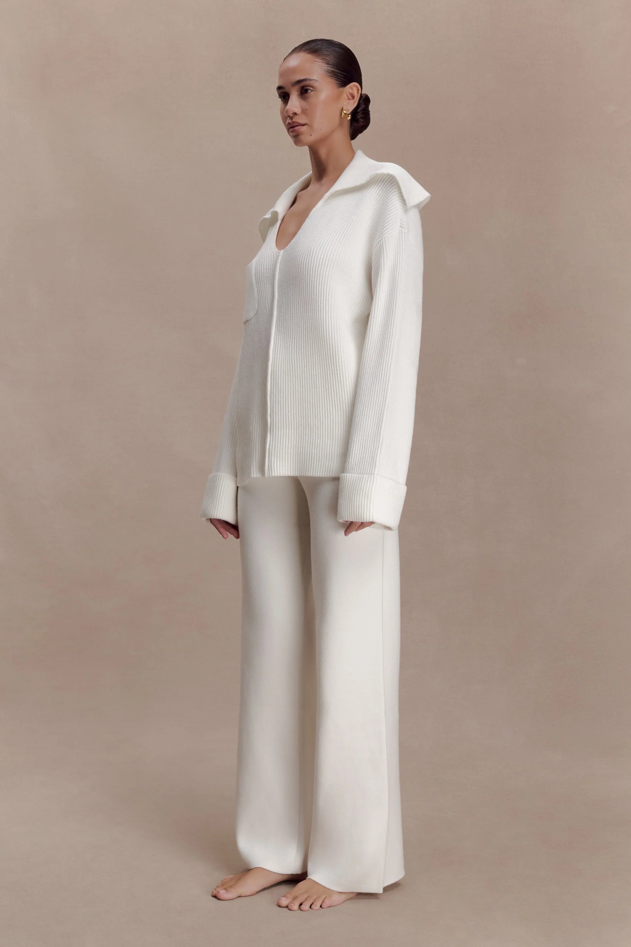 Bianka V Neck Knit Jumper Off White