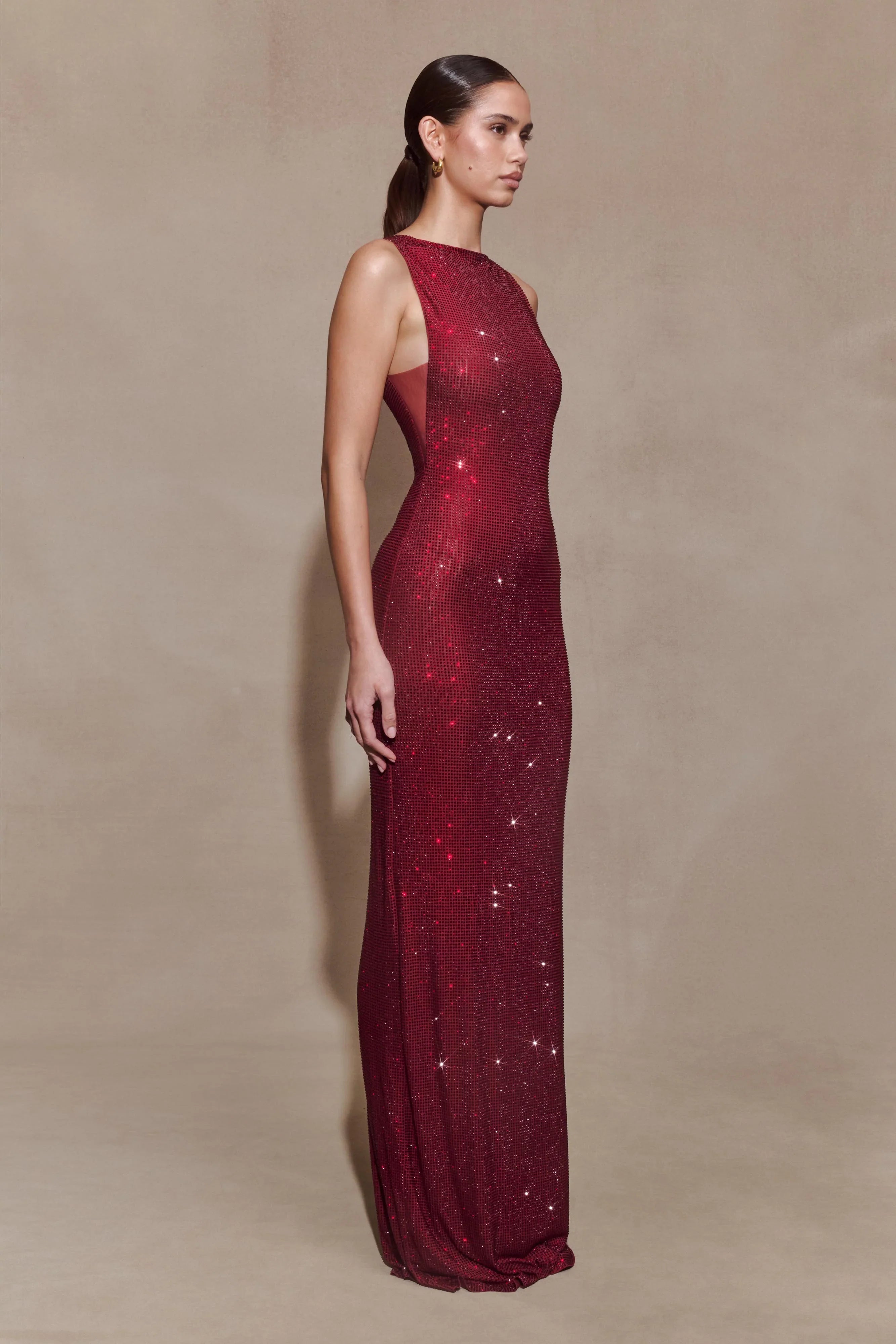 Magnolia Sleeveless Diamante Maxi Dress Wine