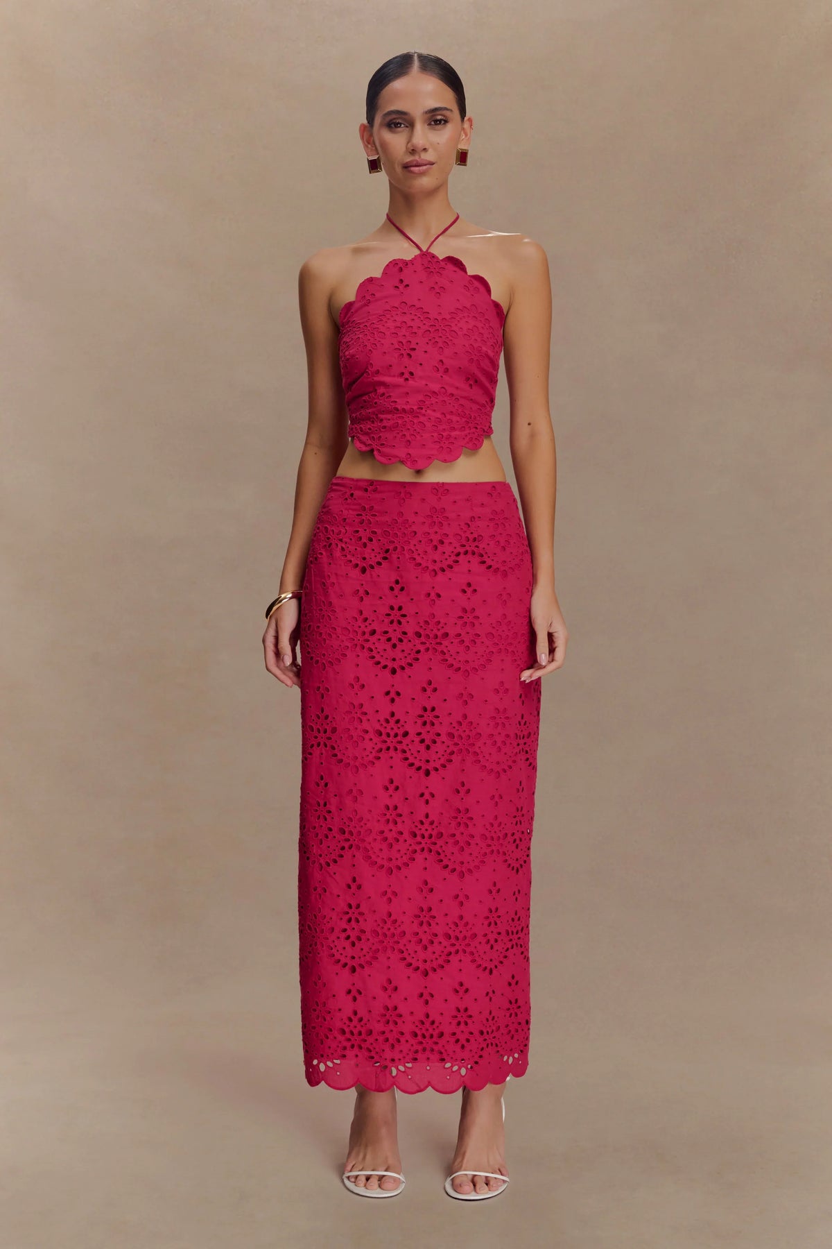 Kensley Broderie Midi Skirt Dragonfruit