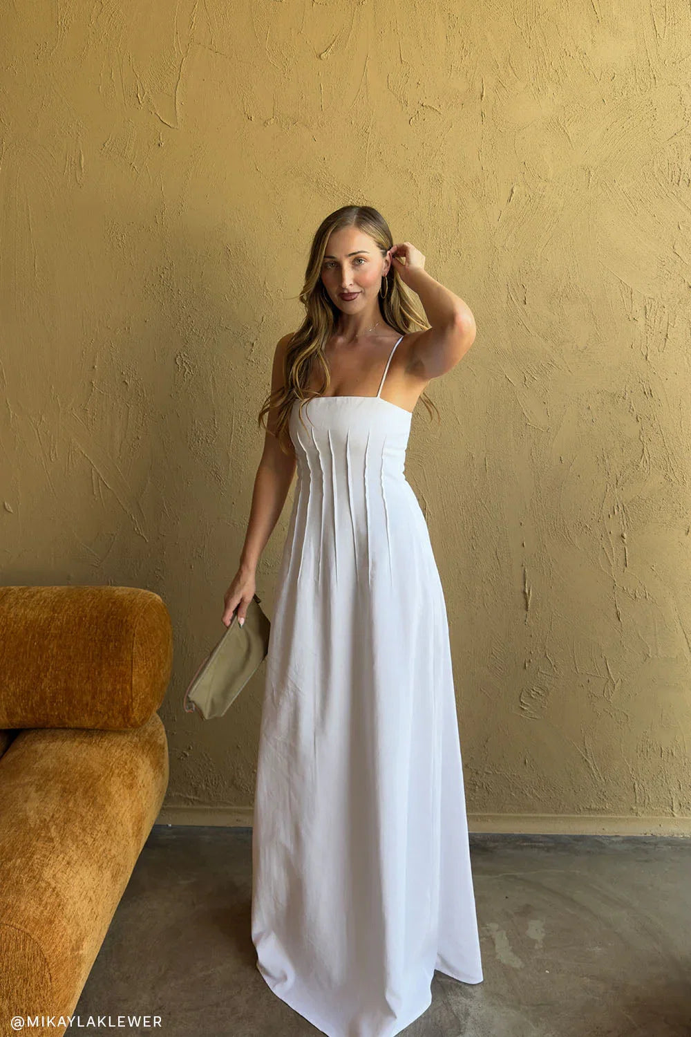 Sofie Pintuck Linen Maxi Dress White