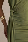 Sorenna Olive High Neck Mini Dress With Wrap And Sash Detail
