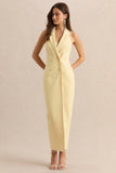 Hana Lemon Plunge Neck Tailored Maxi Dress