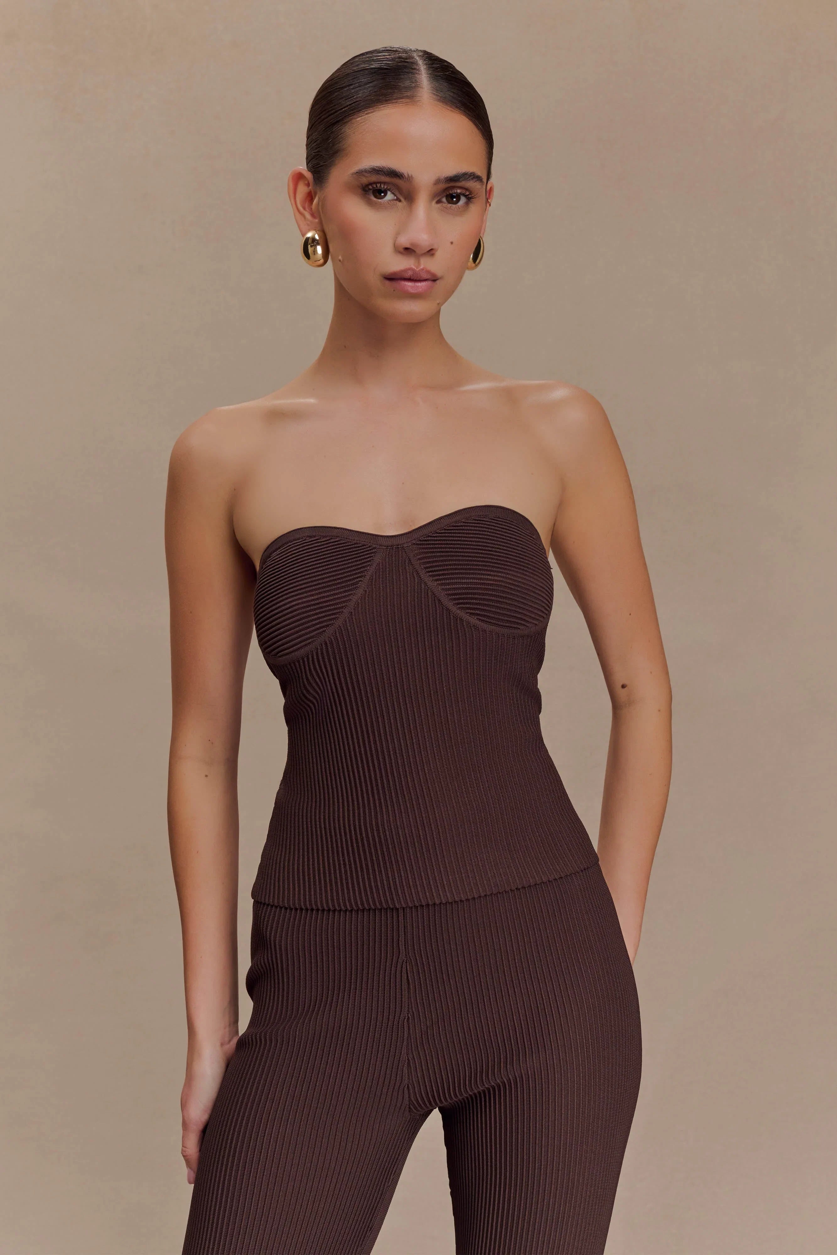 Elodie Strapless Cupped Knit Top Chocolate