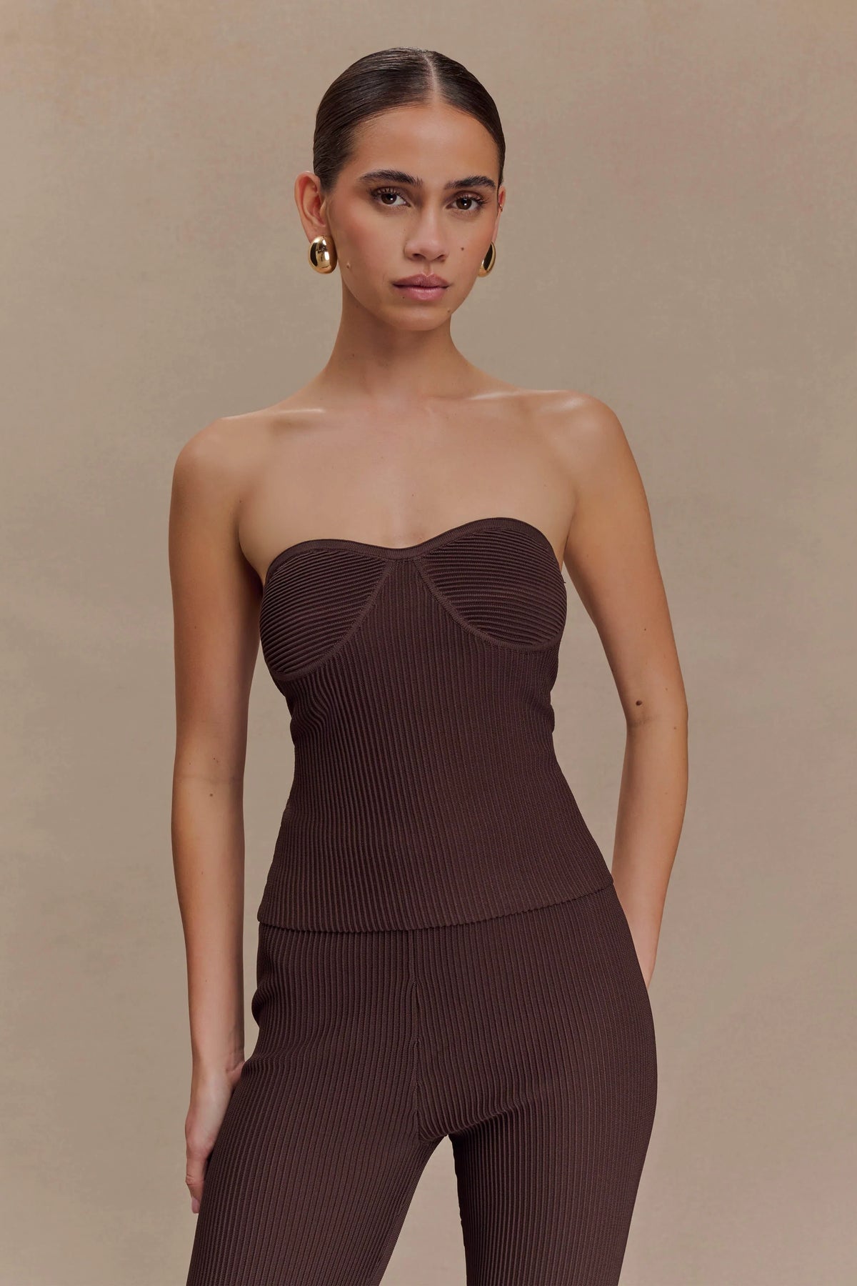 Elodie Strapless Cupped Knit Top Chocolate