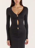 Black Hardware Detail Cut Out Maxi Dress