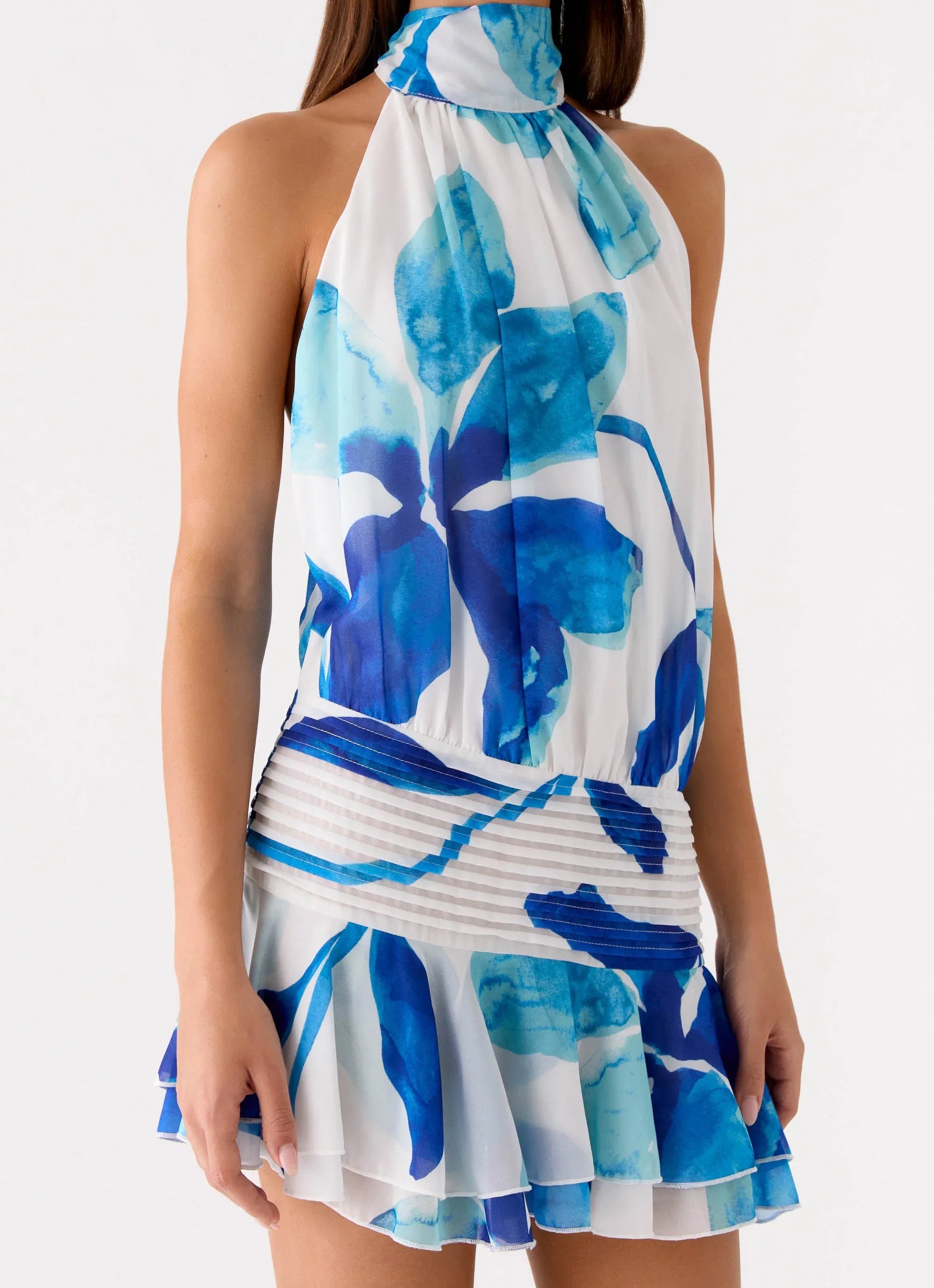 Willow Chiffon Mini Dress Cerulean Bloom