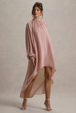 Delphia Pale Pink High Neck Maxi Dress With High Low Hem