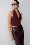 Calla Collared Sleeveless Halter Top Merlot