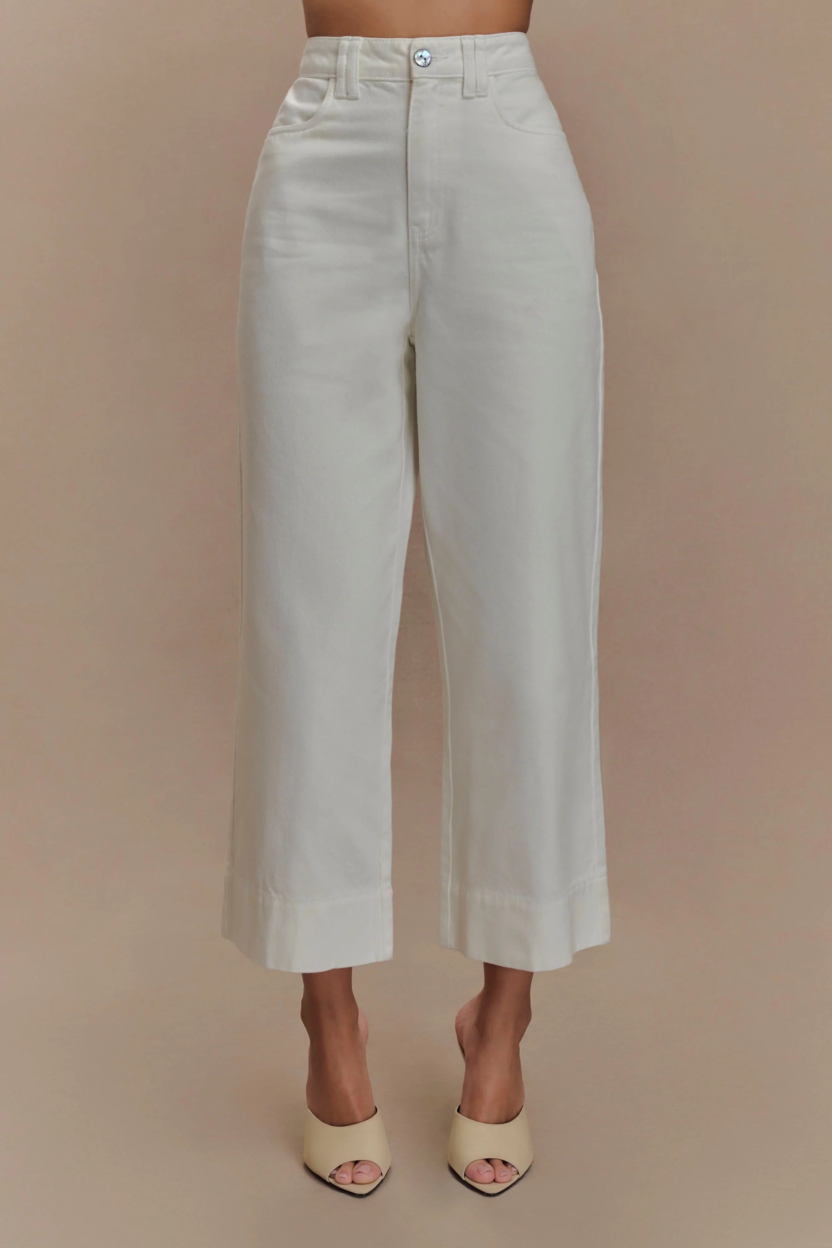 Kaitlyn Cropped Wide Leg Jeans White