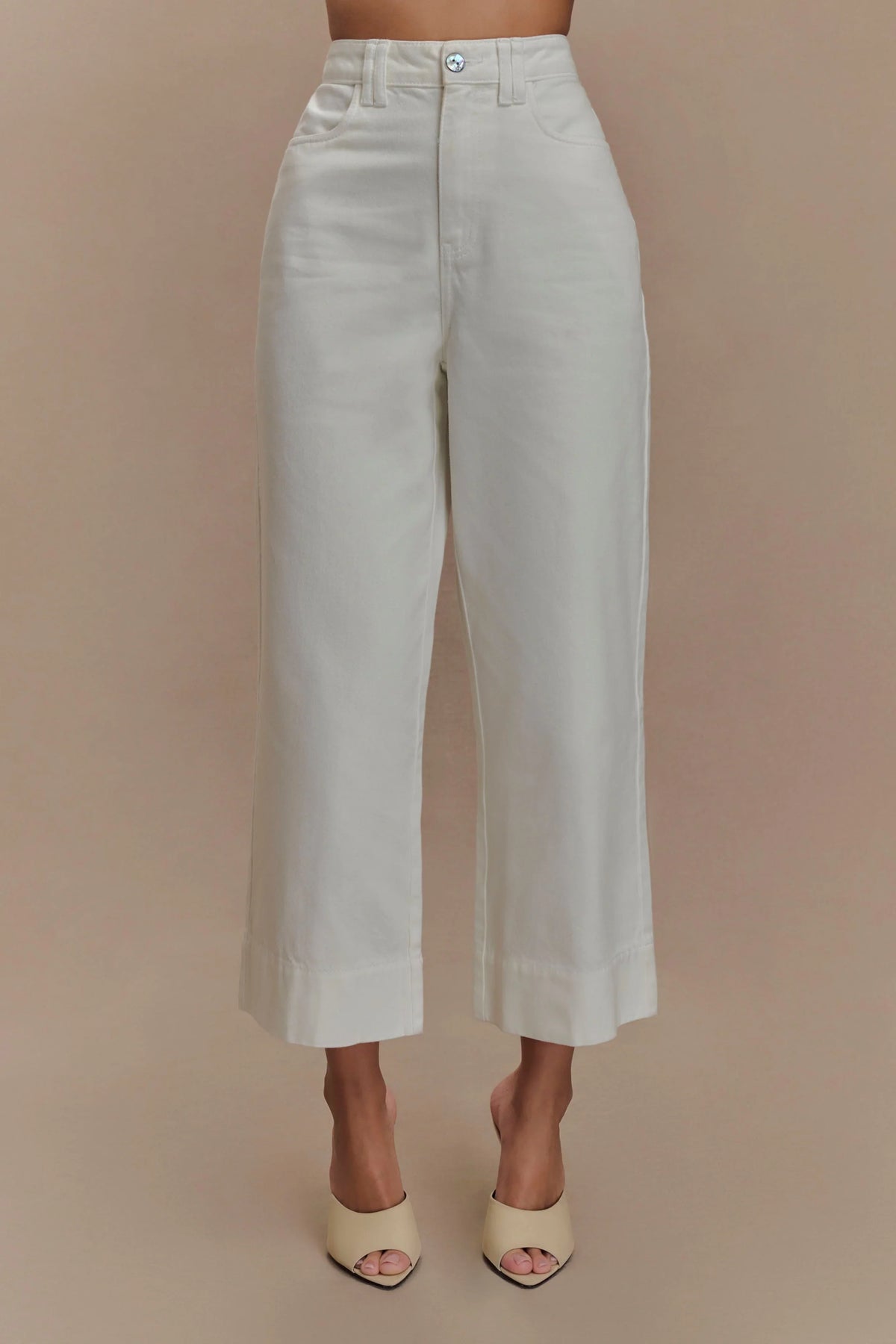 Kaitlyn Cropped Wide Leg Jeans White