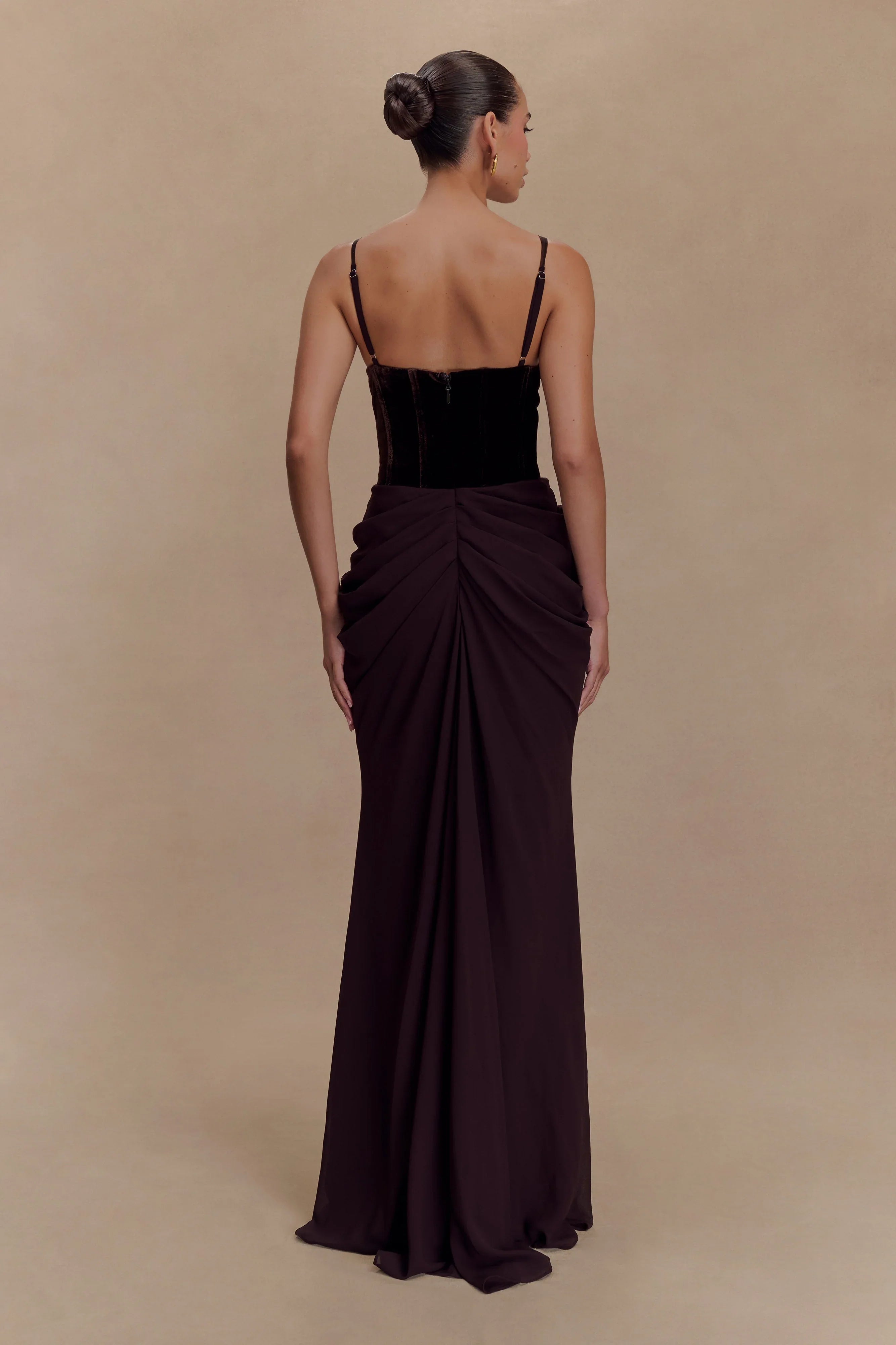 Roxanne Velvet Corset Maxi Dress Cacao Brown