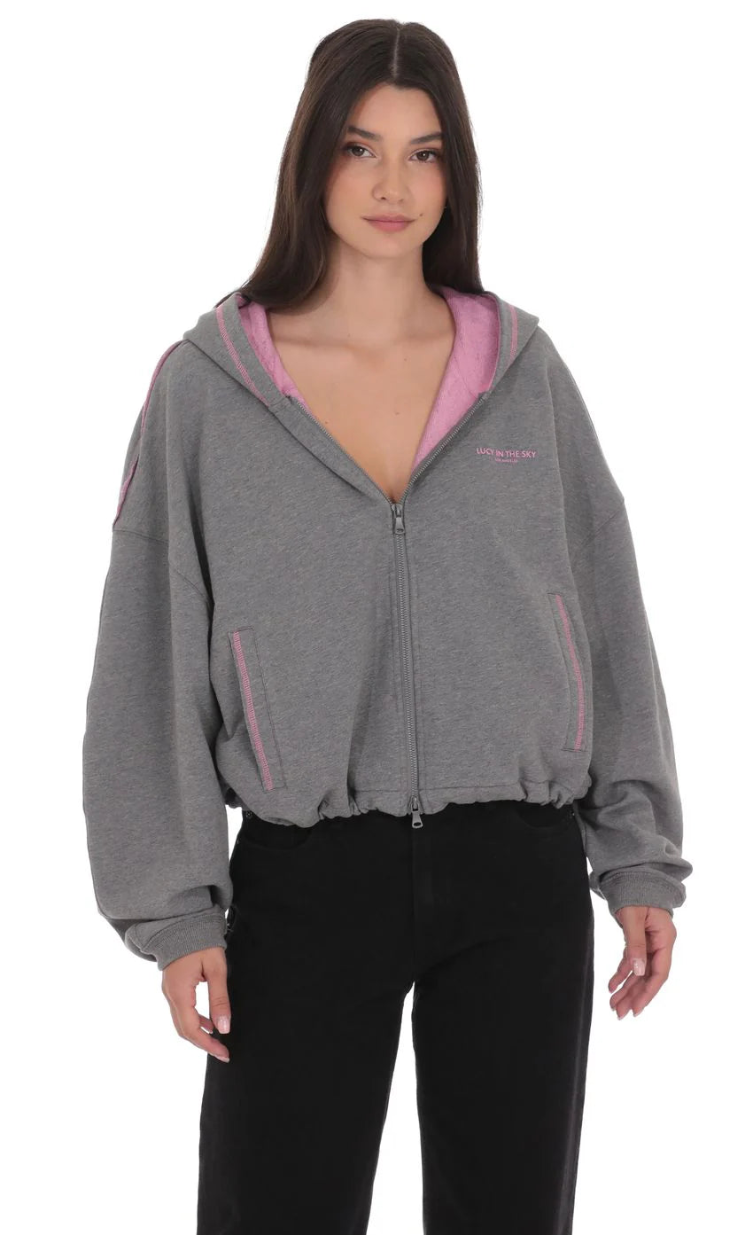Two Toned Cropped Hoodie in Grey