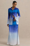 Serita Blue Ombre Satin Split Maxi Skirt