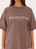 Brown Wellness Slogan Cotton Oversized T Shirt