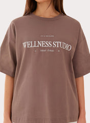 Brown Wellness Slogan Cotton Oversized T Shirt