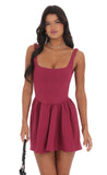 Square Neck A line Dress in Magenta
