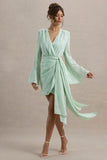 Doreen Mint Long Sleeve Wrap Mini Dress