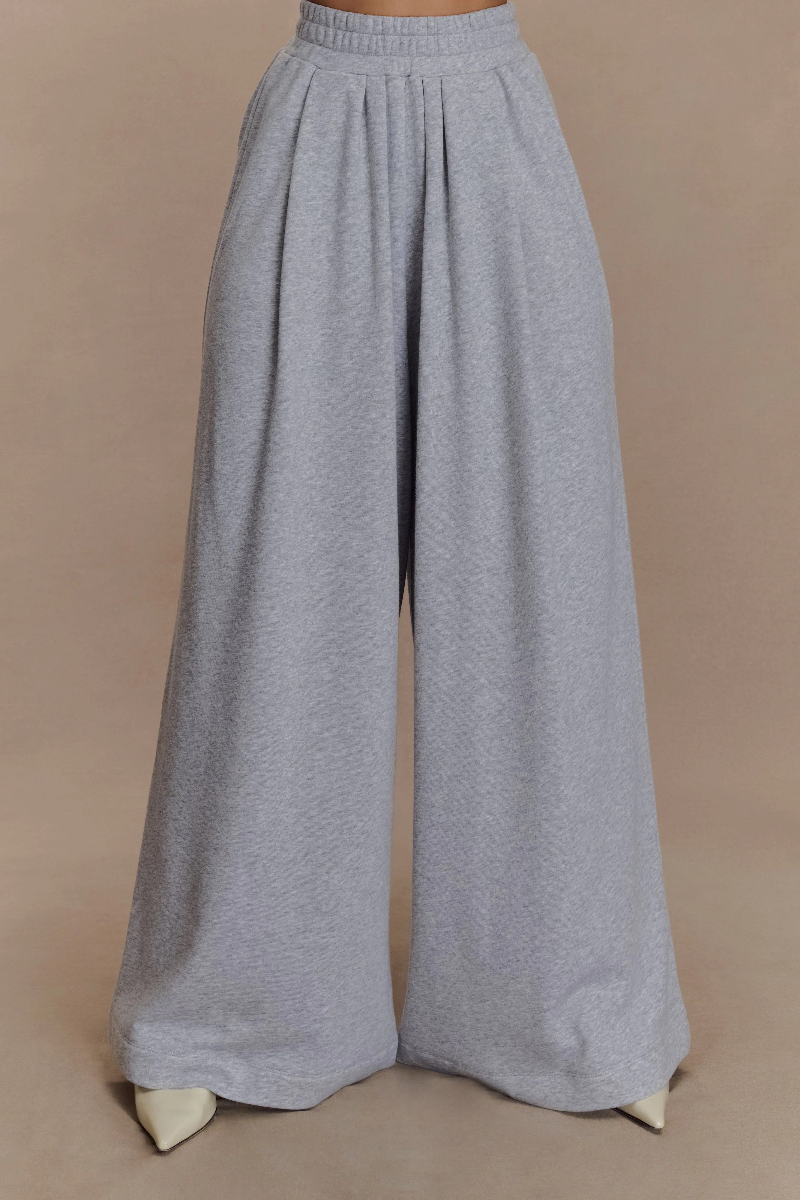 Aspen Gathered Wide Leg Jogger Light Grey Marle