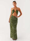Phoenicia Beaded Maxi Dress Khaki