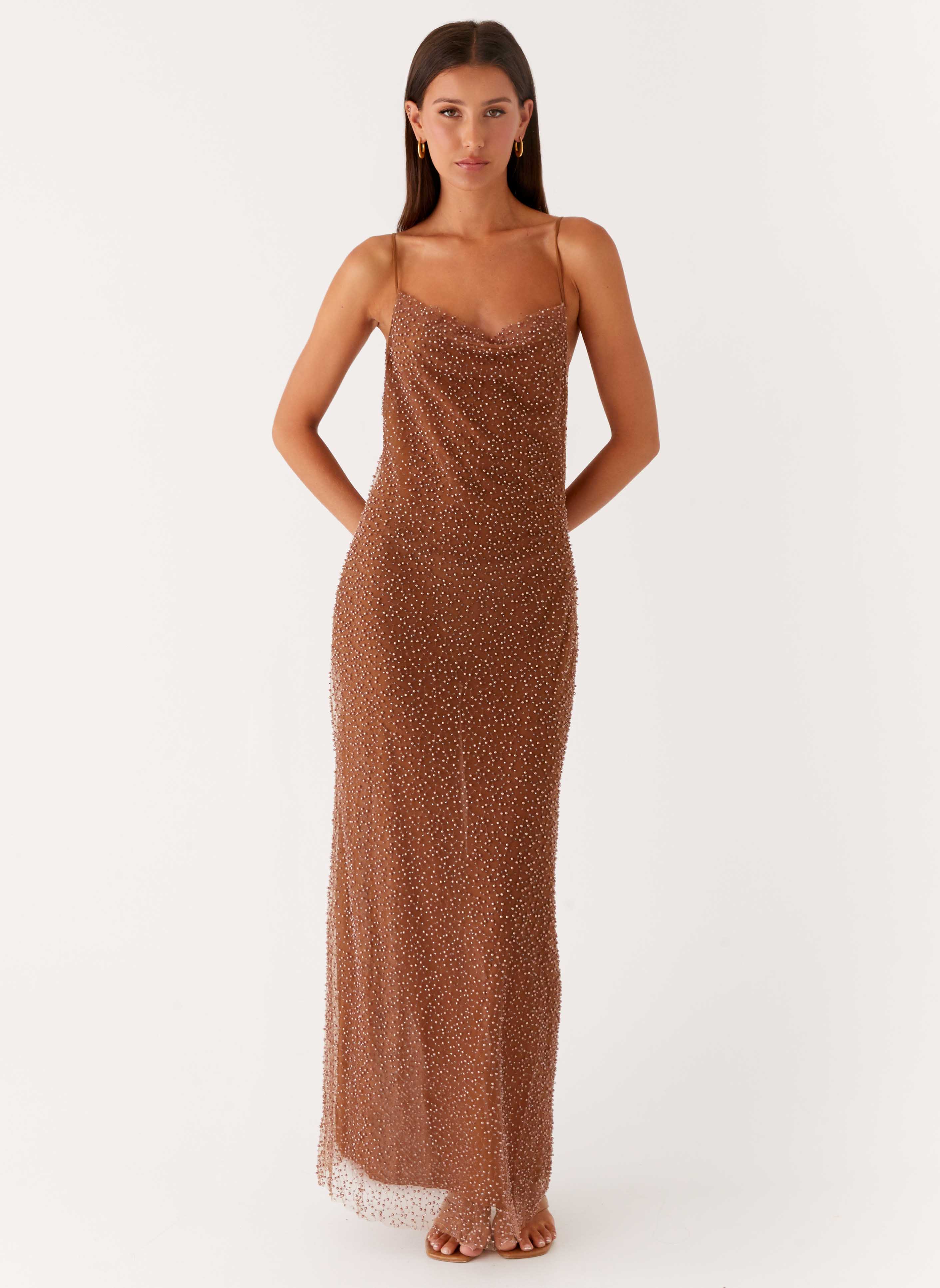 Zuella Beaded Maxi Dress Chocolate