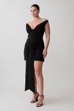 Runa Off Shoulder Mini Dress With Waist Tie Black