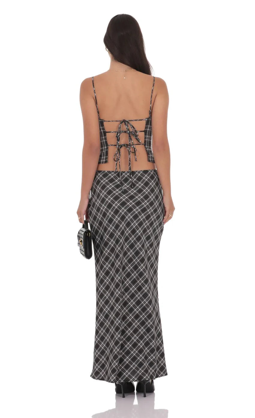 Plaid Maxi Skirt in Black