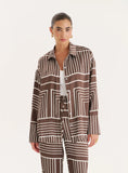 Chocolate Abstract Print Satin Shirt