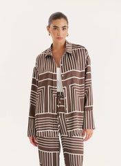 Chocolate Abstract Print Satin Shirt