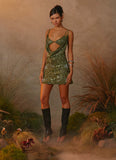 Celosia Beaded Mini Dress Khaki