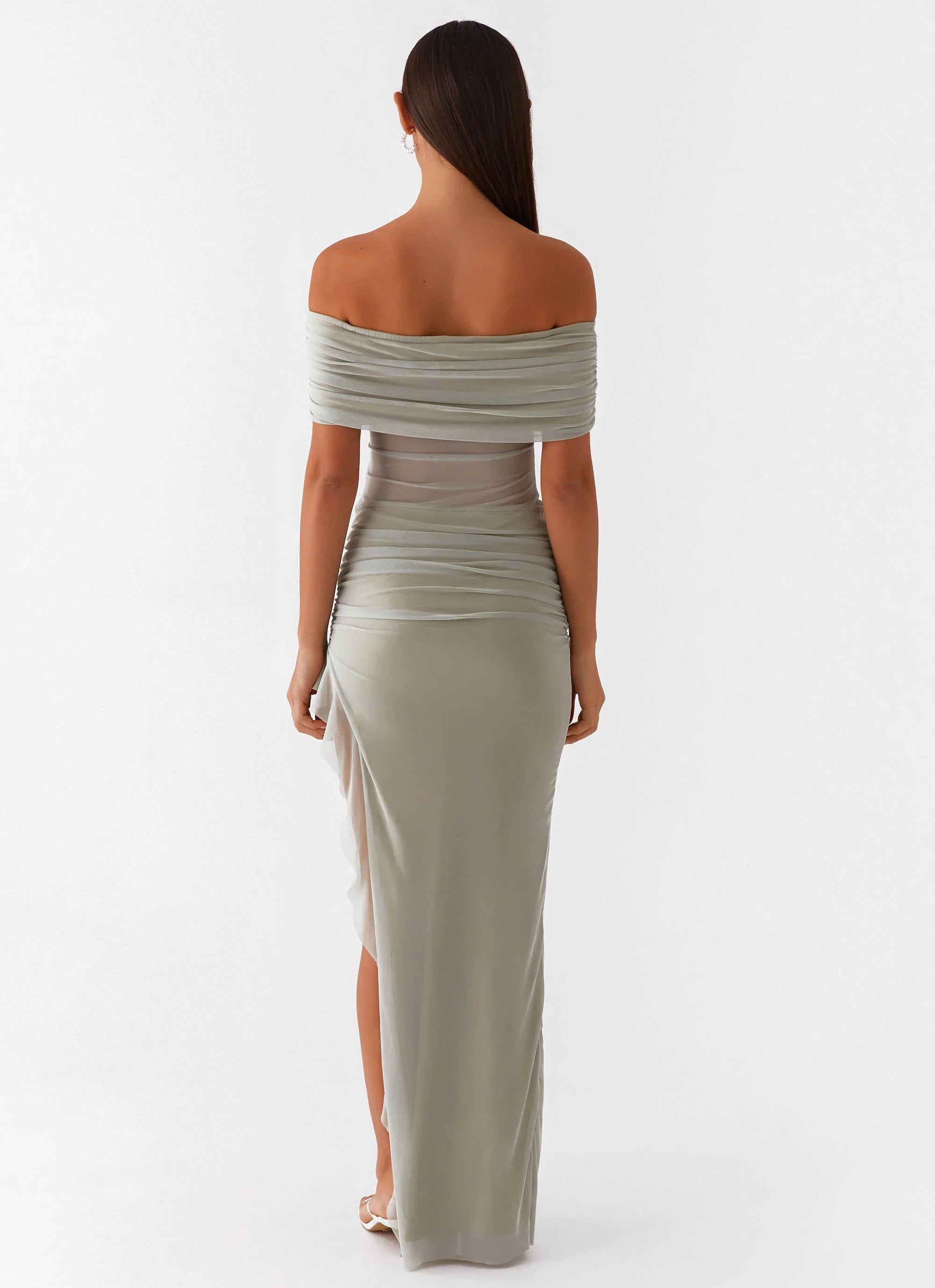 Nelly Off Shoulder Maxi Dress Pistachio