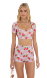 Strawberry Floral Two Piece Short Set in Purple