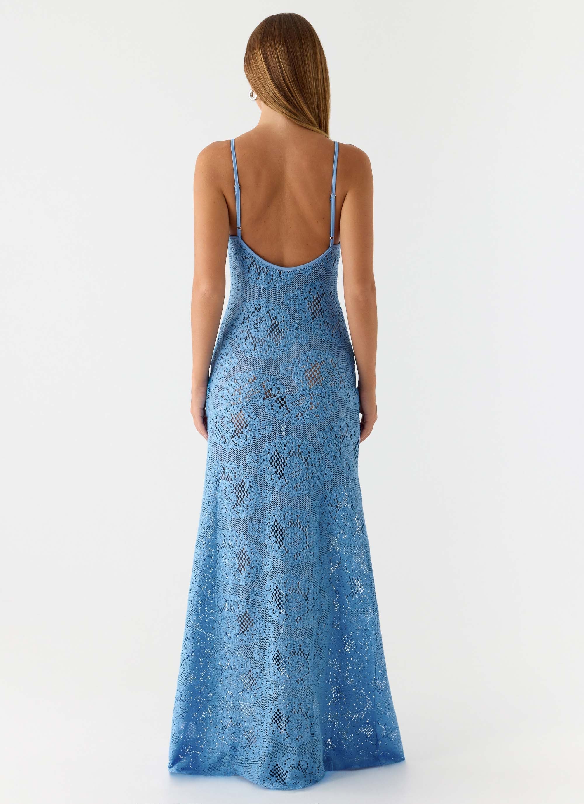 Zelella Crochet Maxi Dress Bright Blue
