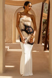 Ceremony Cream And Black Floral Print Bandeau Maxi Dress