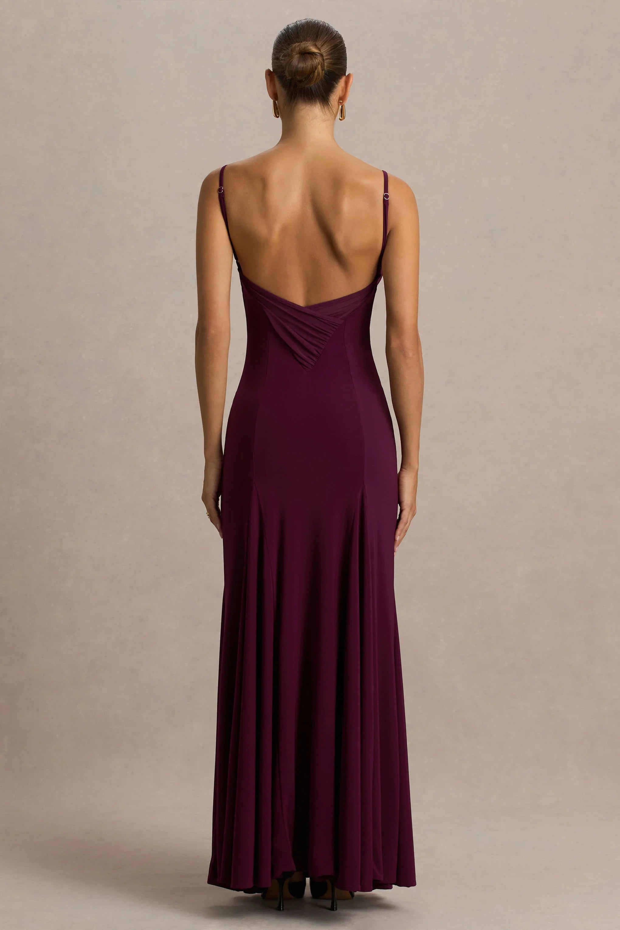 Gabbie Burgundy Cowl Neck Maxi Dress With Mesh Back Detail