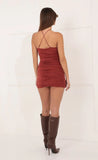 Ruched Halter Dress in Rust Orange