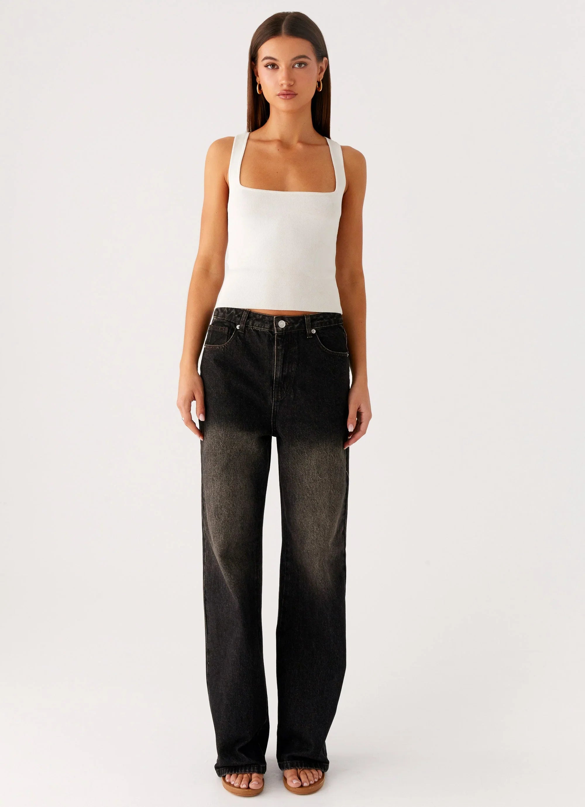 Back Again Straight Leg Denim Jeans Acid Charcoal